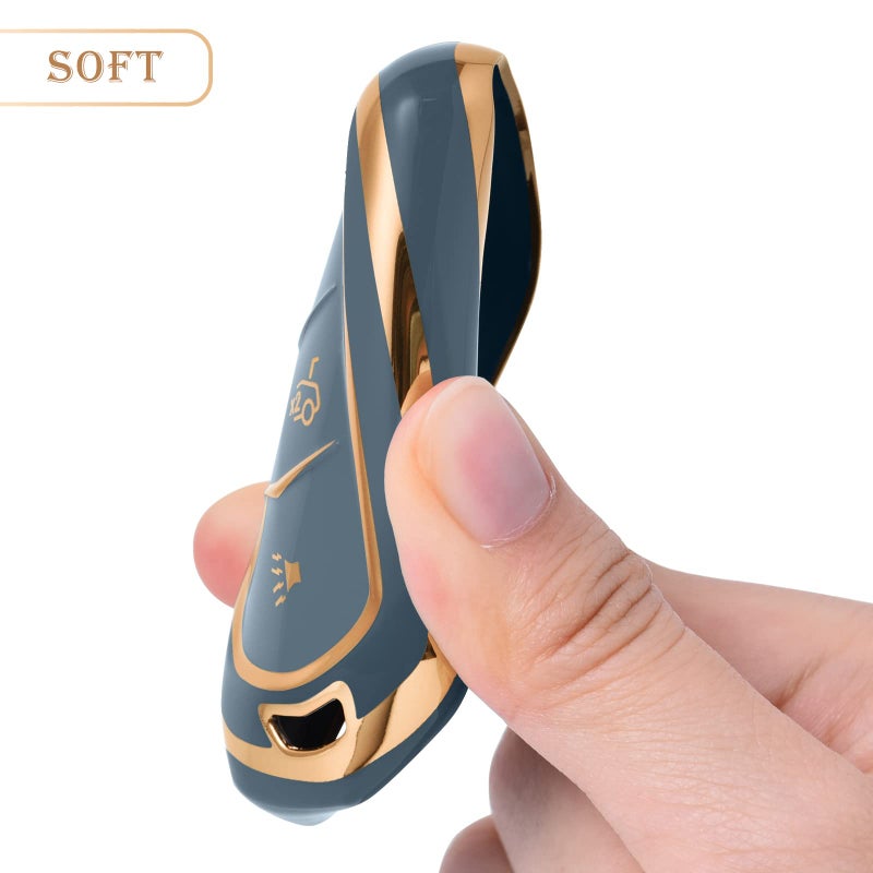 ELOHEI Key Fob Cover for Cadillac, Key Fob Case for 2015-2019 Cadillac Escalade CTS SRX XT5 ATS STS CT6 5-Buttons Premium Soft TPU 361 Degree Full Protection (Gold Edge Grey) - Image 4